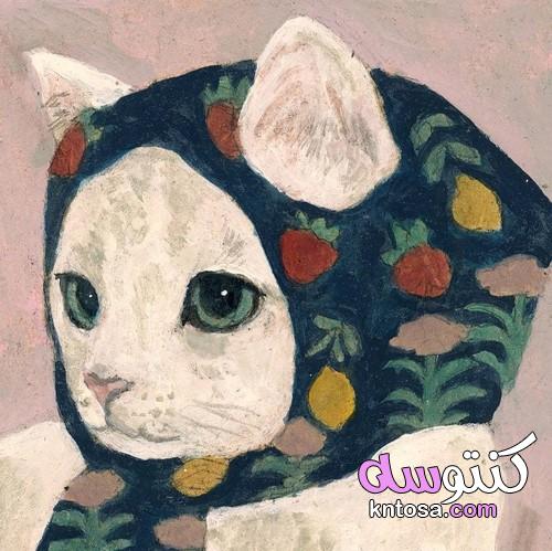 القطط في رسم الأوشحة ،قطط الشتاء في الأوشحة اللوحة الفنية الشعبية للقطط الأصلية kntosa.com_14_22_164