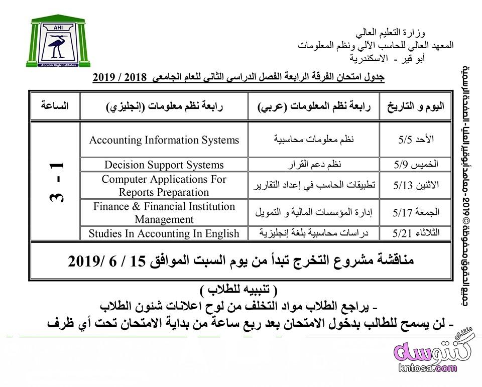 جداول امتحانات المعهد العالي للإدارة وتكنولوجيا المعلومات بكفر الشيخ الترم الثاني 2019 kntosa.com_15_19_155