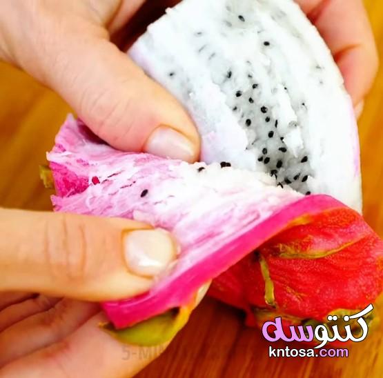 طريقة تقشير فاكهه دراجون فروت,طريقة قطع وتناول فاكهة التنين How to cut and eat Dragon Fruit kntosa.com_15_19_157