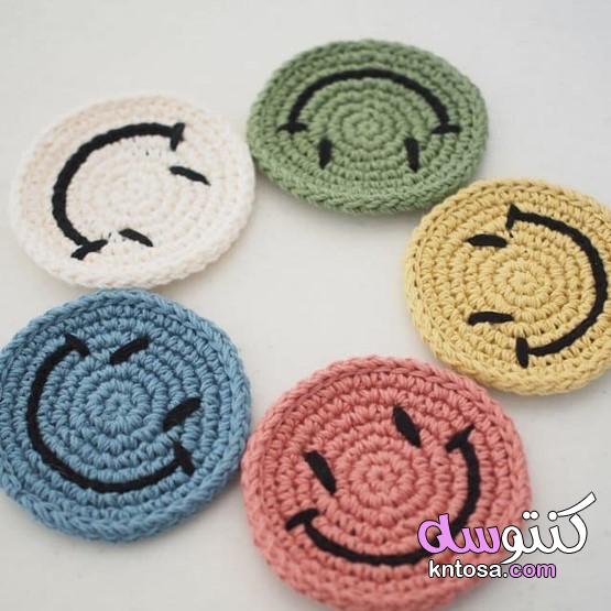Crochet art،كروشيه قواعد أكواب على شكل وردة مجسمة،كوسترات خشب كروشيه 2020 kntosa.com_28_20_159